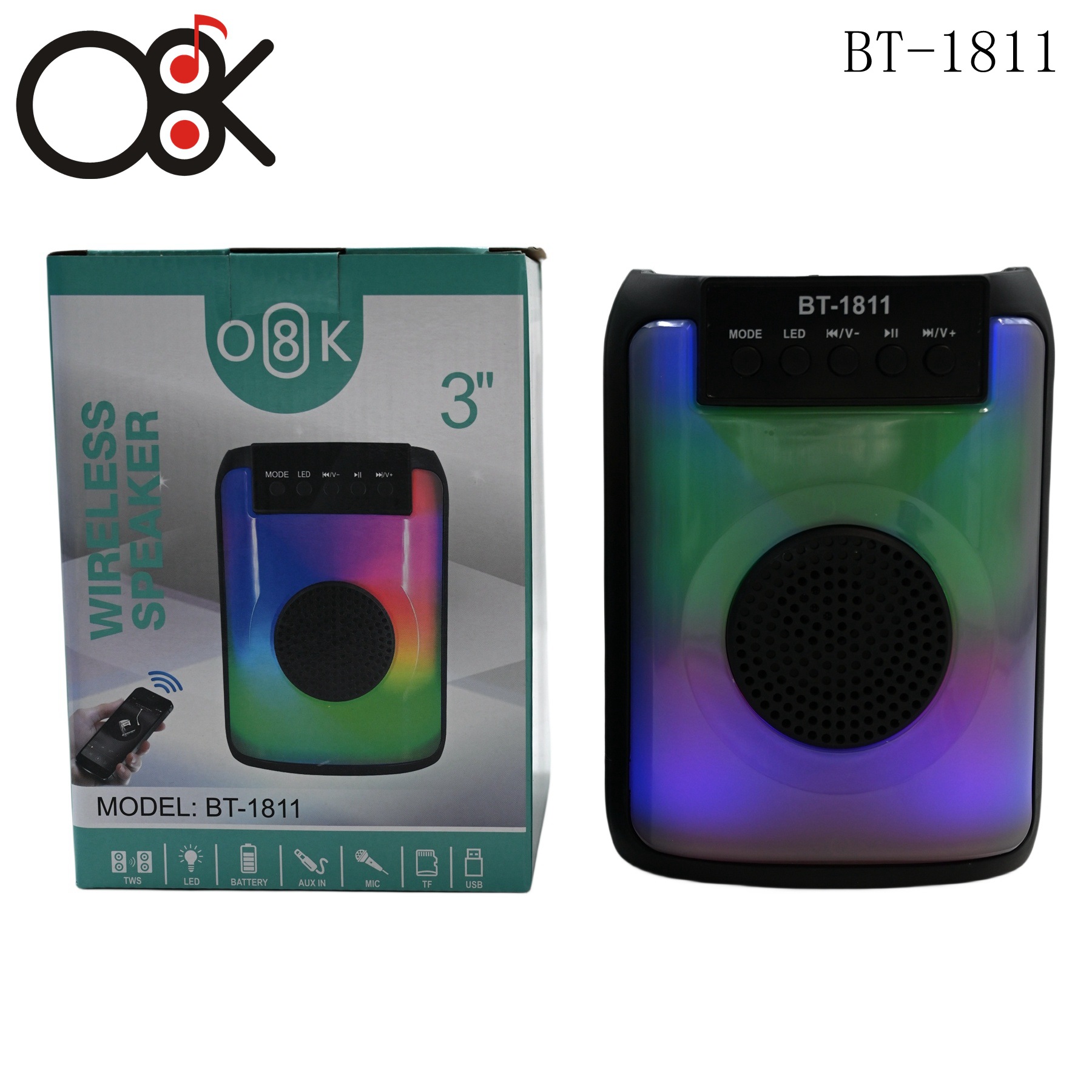 BT-1811 altavoz Bluetooth portátil de 3 pulgadas con subwoofer, estéreo inalámbrico para hogar y exteriores