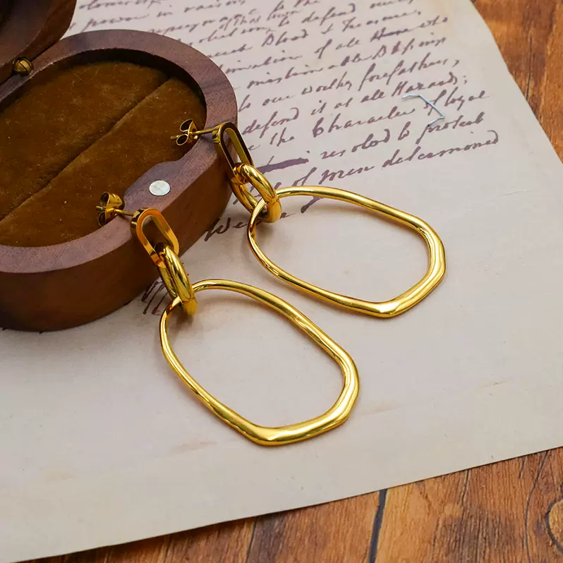 ins同款夸张椭圆钛钢耳环复古简约轻奢不掉色耳饰耳钉新款设计