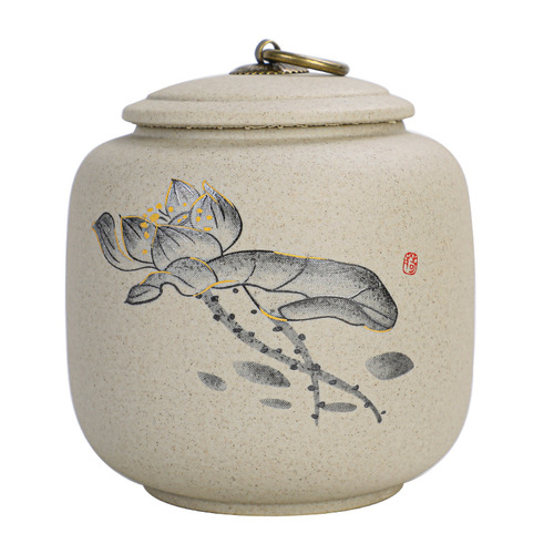 Light luxury coarse pottery tea jar storage jar ceramic large Japanese-style moisture-proof sealed jar household black tea green tea Pu'er tea jar
