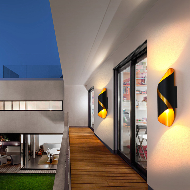 lámpara de pared led lujoso oro negro pared exterior luz de reflector exterior impermeable jardín exterior lámpara de pared lavado lámpara de pared decoración de balcón lámpara de pared