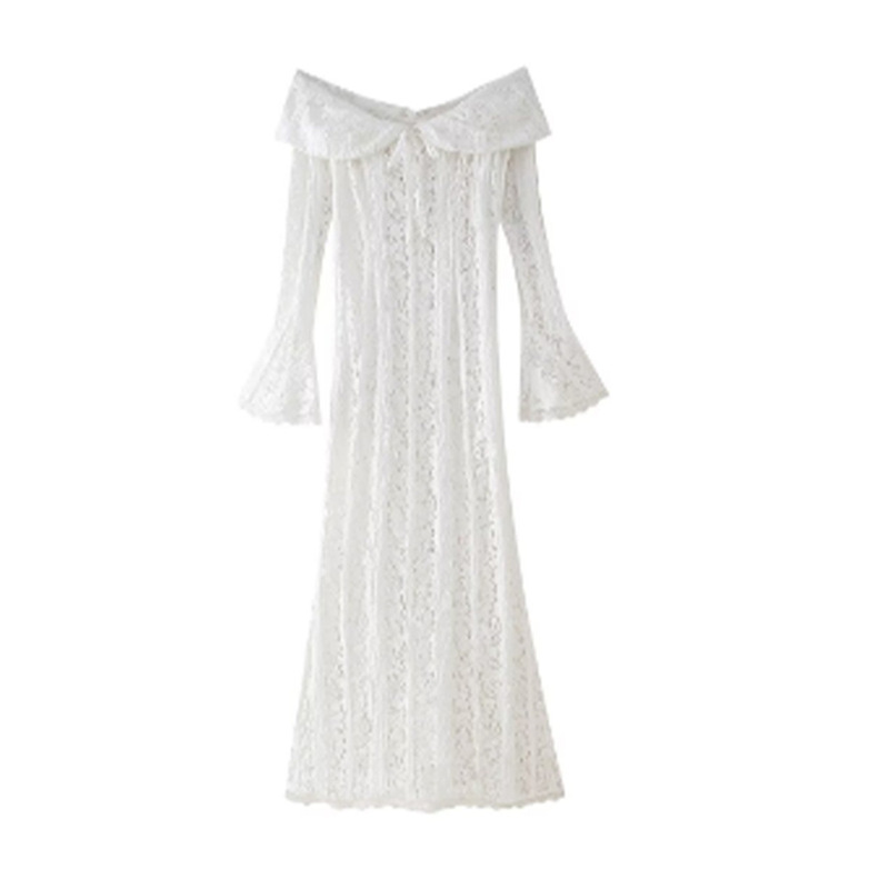 European and American Summer Women's Clothing French Retro off-shoulder Lace Strapless Waist Long Dress Slim-fit Midi dress