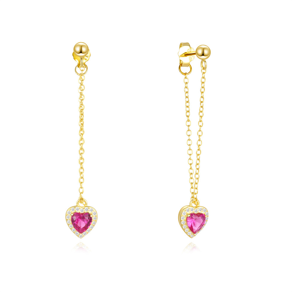 Heart Shape Pattern 1 Pair 925 Sterling Silver Heart Shape Drop Earrings