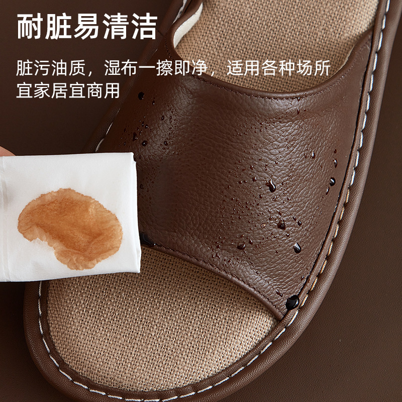皮拖鞋头层牛皮室内家居牛筋底防滑真皮亚麻拖鞋女款居家高级感|undefined