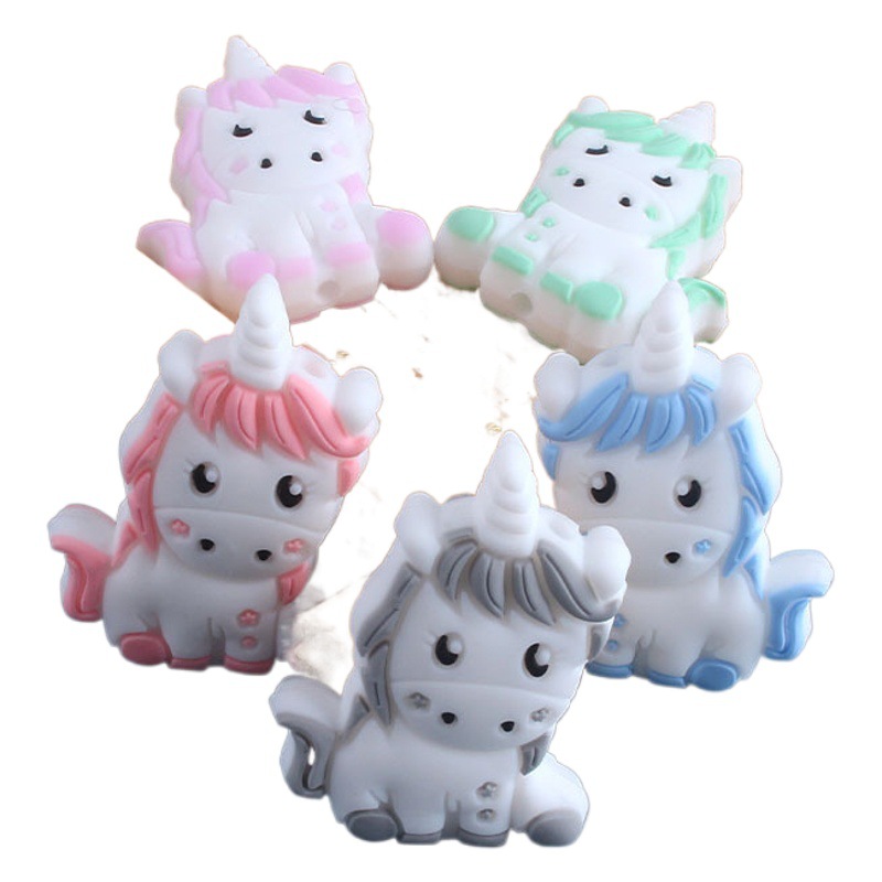 Nuevo bebé suministros unicornio de dibujos animados cuentas silicona creativo DIY chupete cadena pulsera juguete mordedor Accesorios