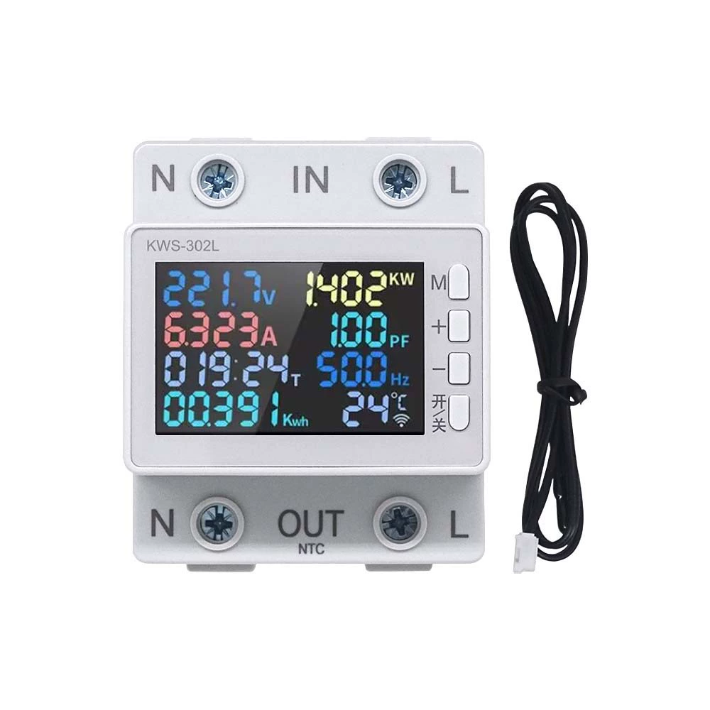 KWS-302 AC цифровой дисплей многофункциональный направляющий рельс напряжения и амперметр 170-300 В/63 А с отключением питания при перегреве