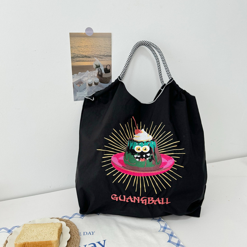 オリジナルの脇下バッグ環境保護ショッピングバッグ絶妙な刺繍防水ナイロンショッピングバッグ手提げレディースショルダーバッグ|undefined