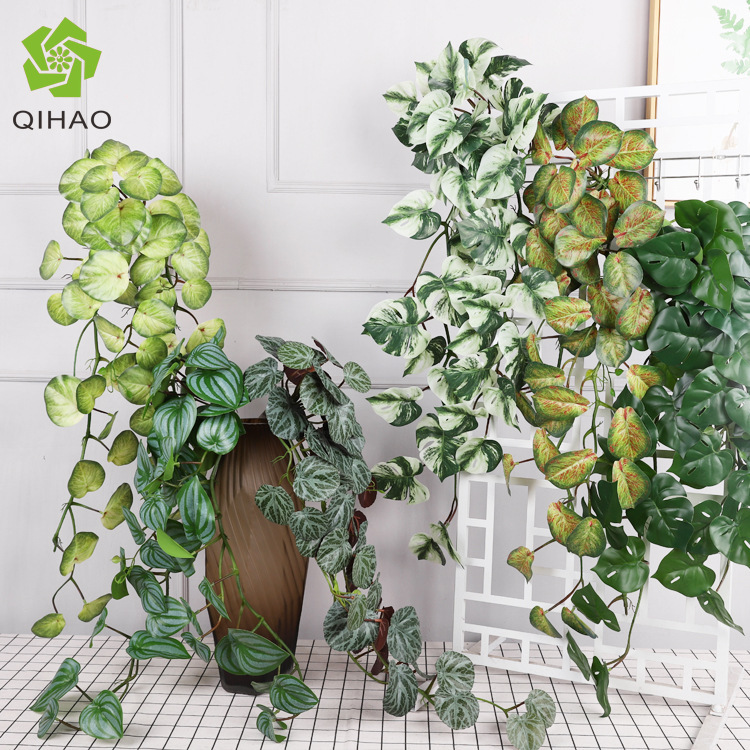 Artificial Plant Mini Green Radish Leaves Hanging on Garden Background Wall Design Decoration Artificial Greenery Colorful Taro Leaves Wall Hanging