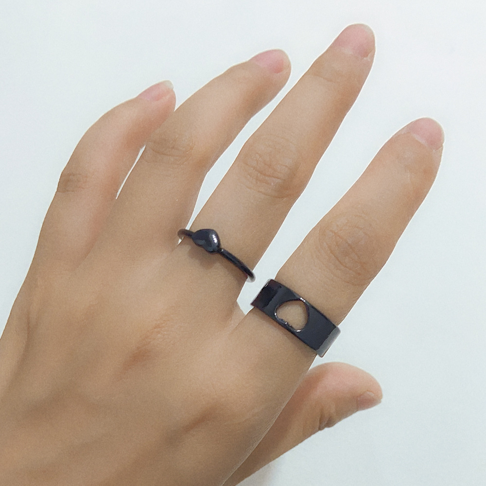 Wholesale Jewelry Alloy Hollow Heart Ring 2 Piece Set Nihaojewelry