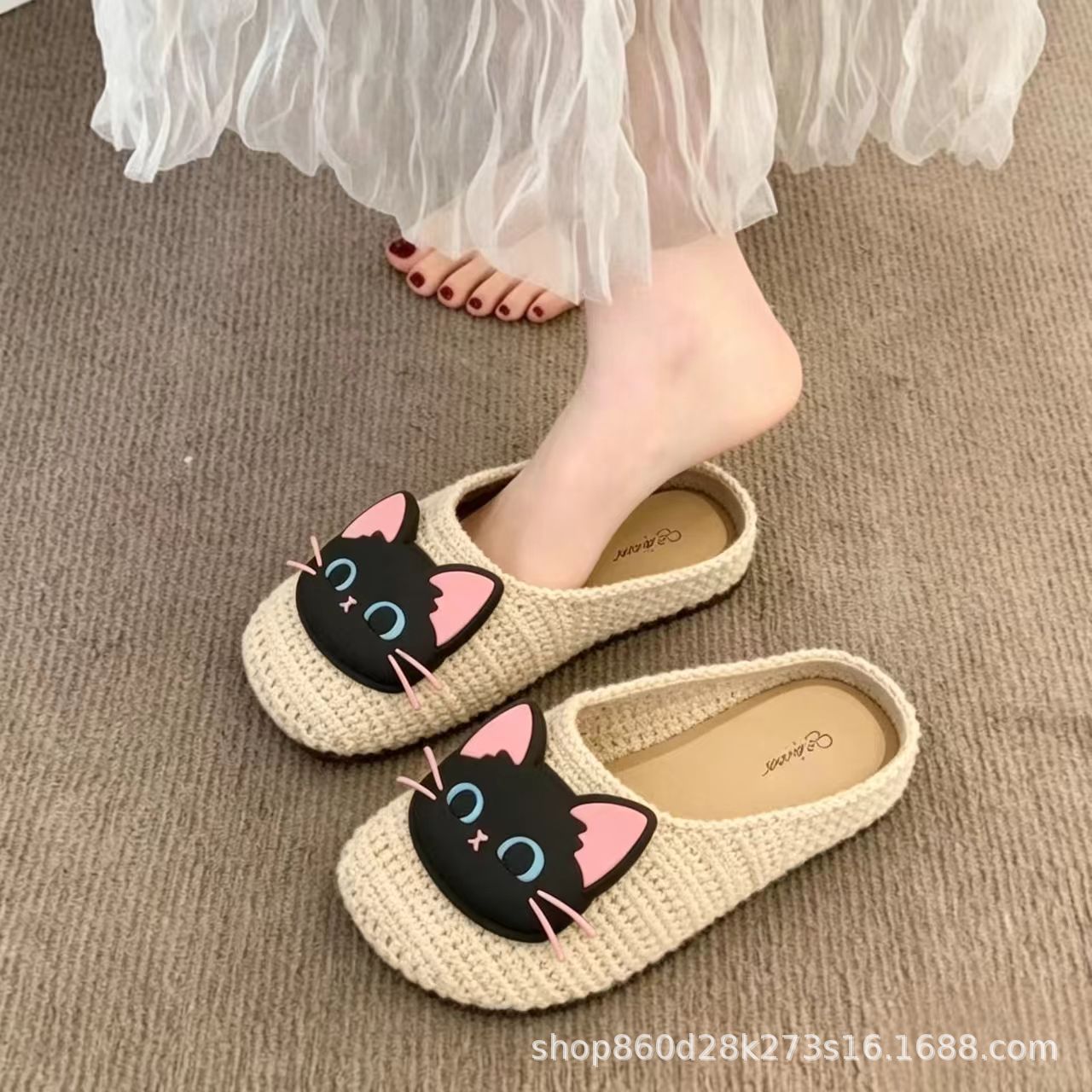 522 mesh little black cat-white