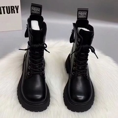 高帮英伦风马丁靴女黑色2025秋冬新款百搭后拉链厚底显高加厚短靴
