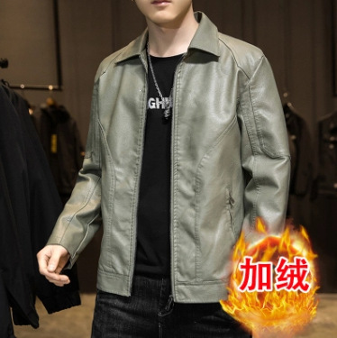 新款春秋软皮皮衣男时尚休闲翻领修身韩版潮流皮夹克外8898
