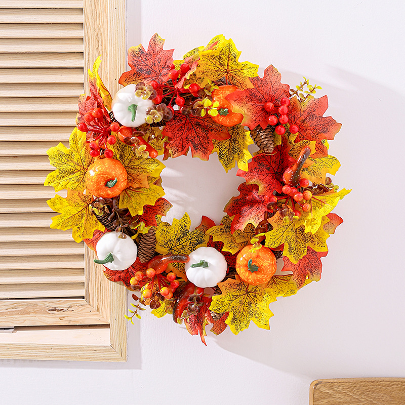 Hong Kong amor Amazon Acción de Gracias otoño color adornos casa ventana decoración puerta colgante simulación blanco calabaza hoja Arce guirnalda