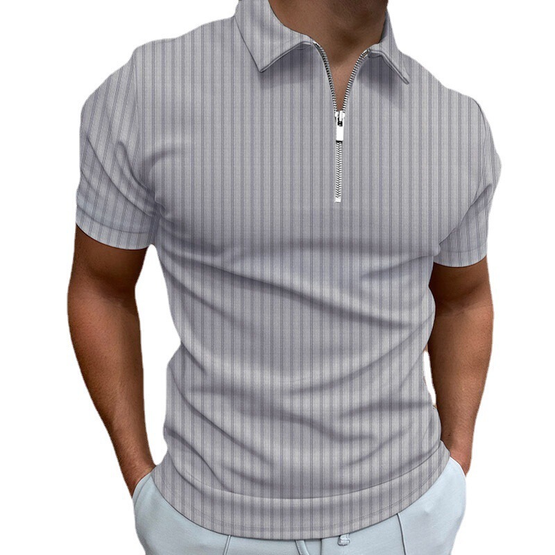 2024 Amazon Cross-border Auchan Urban 3D Printed Summer Men's Zipper Striped Polo Shirt Online