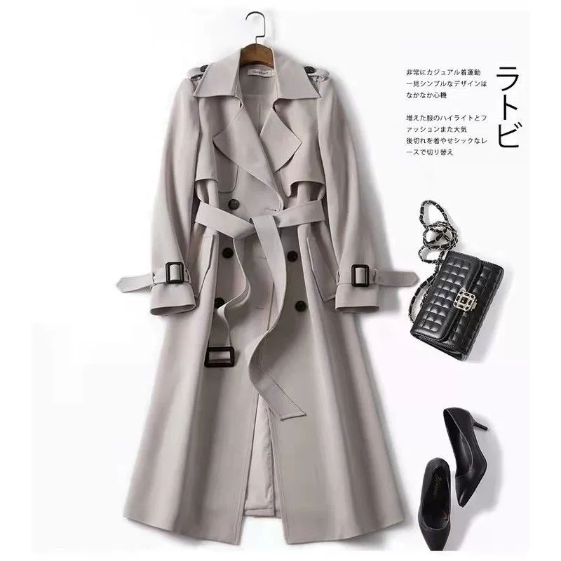Черное длинное осеннее trench coat, середина длины, корейский стиль, для подростков, британский стиль
