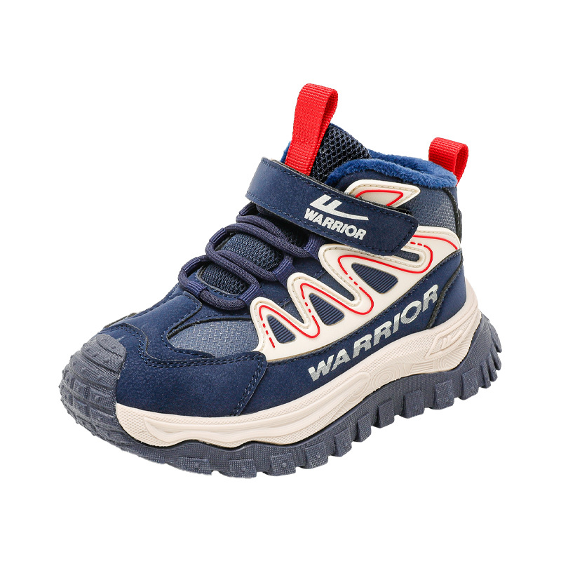 Zapatos de invierno de rayas azules con suela gruesa, nuevos zapatos de algodón calientes para niños y niñas, zapatos casuales ligeros con suela fría