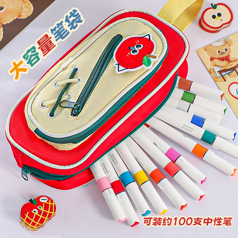 大容量新款苹果刺绣贴文具袋多功能ins风小众可爱设计感笔袋|undefined