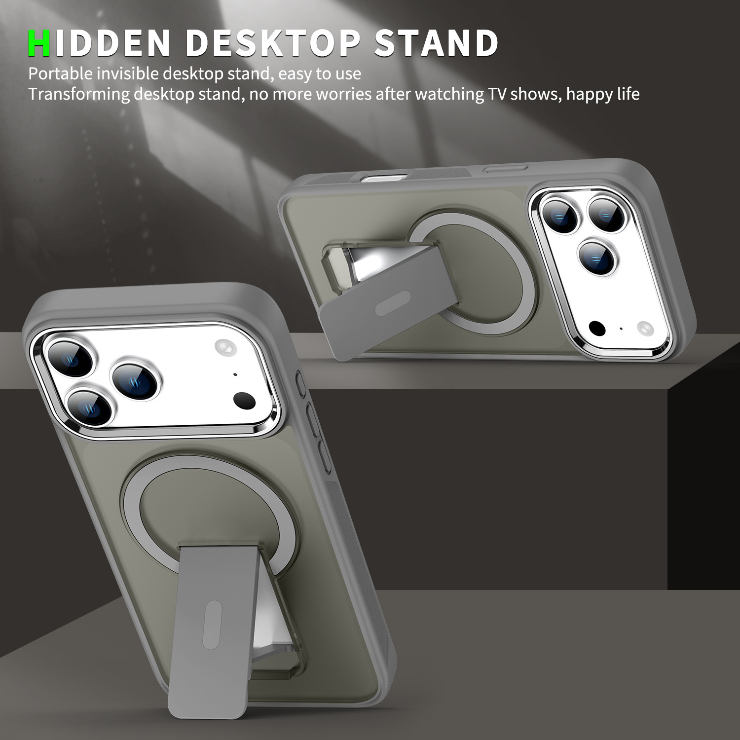 Funda Magnética con Soporte para iPhone 17 y 18 Pro Max de PC, Antigolpes y Acabado Mate image 4