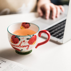 P616 Hand-painted Retro Large Bell Shaped Mugs Household High-Heeled Water Cup Oat Cup Underglaze Ceramic Tea Cup Reverse Mouth Fruit