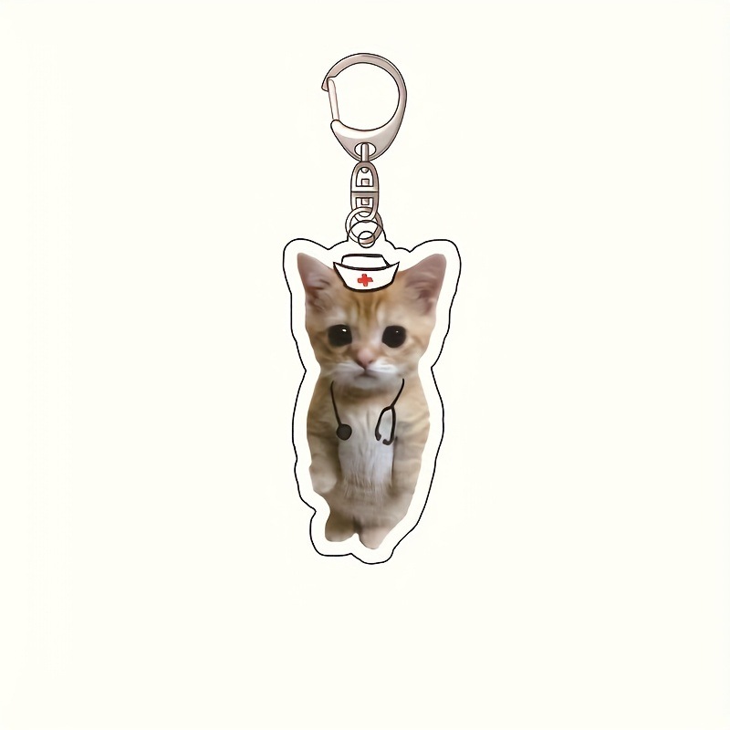 Nuevo colgante de llavero de gato de pie acrílico plano 2D transfronterizo
