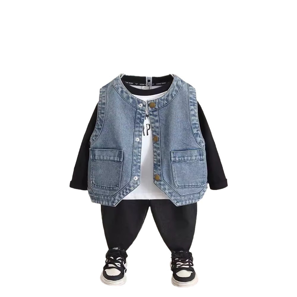 6260 chaleco de mezclilla para niños modelos de primavera y otoño 2024 nuevos niños de moda y guapo chaleco de ropa exterior top de otoño para bebés