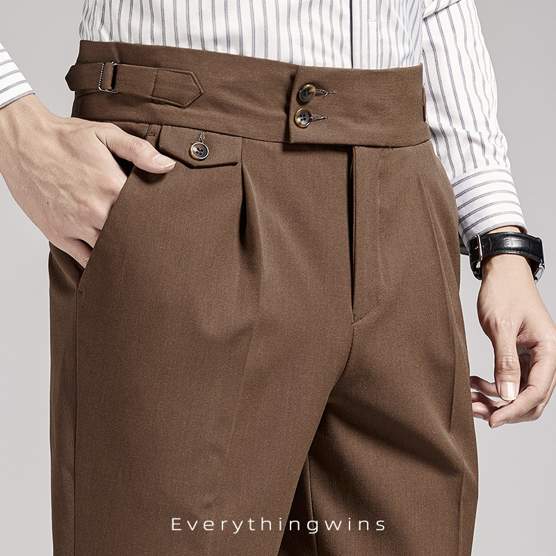 Pantalones cortos para hombre Naples, pantalones de cintura alta, color marrón, corte recto, estilo casual de negocios, ajustados.
