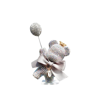 Cartoon Creative Stylish Diamond-Encrusted Korean Style Bear Holding Balloon Car Ornaments Cake Decoration Car Gifts and Accessories (Car ornaments) - colorful-white-holding-balloon-violent-bear-ornament