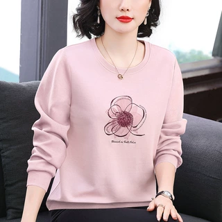 妈妈装2025秋季新款圆领绣花亮片长袖女高级感卫衣洋气上衣休闲