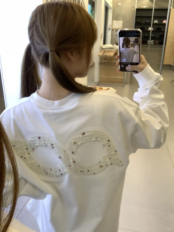 美式复古刺绣白色长袖t恤卫衣女春秋2025新款宽松设计感小众上衣|undefined