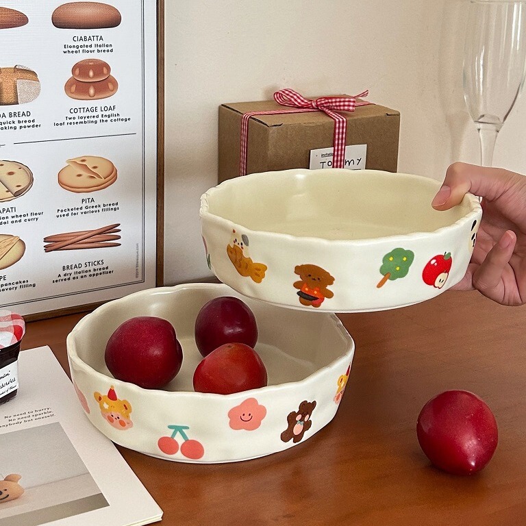 [Guohe Ceramics] 23 summer new tableware matte hand pinch plate simple cartoon cute copyright products