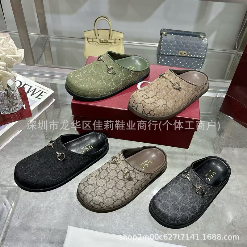 In-Stock Foreign Trade g Brand Women's Closed-Toe Slippers 2026 New Embroidered Outdoor Flat Mule Shoes with Horsebit Buckle Slip-On Shoes In-Stock Foreign Trade g Brand Women's Closed-Toe Slippers 2026 New Embroidered Outdoor Flat Mule Shoes with Horsebit Buckle Slip-On Shoes