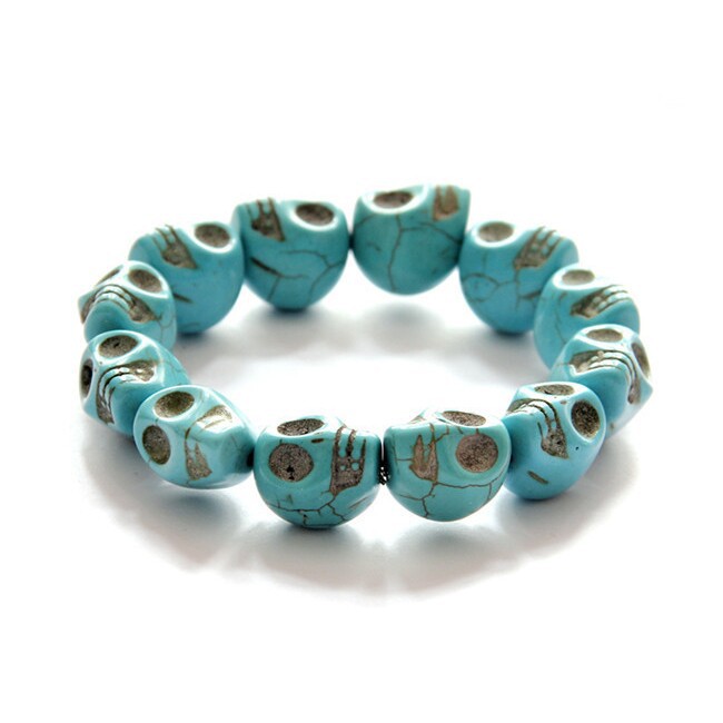 Japanese and Korean New Colorful Skull Elastic Turquoise Bracelet, Fashionable Stone Couple Bracelet, Hot Sale at Street Stalls