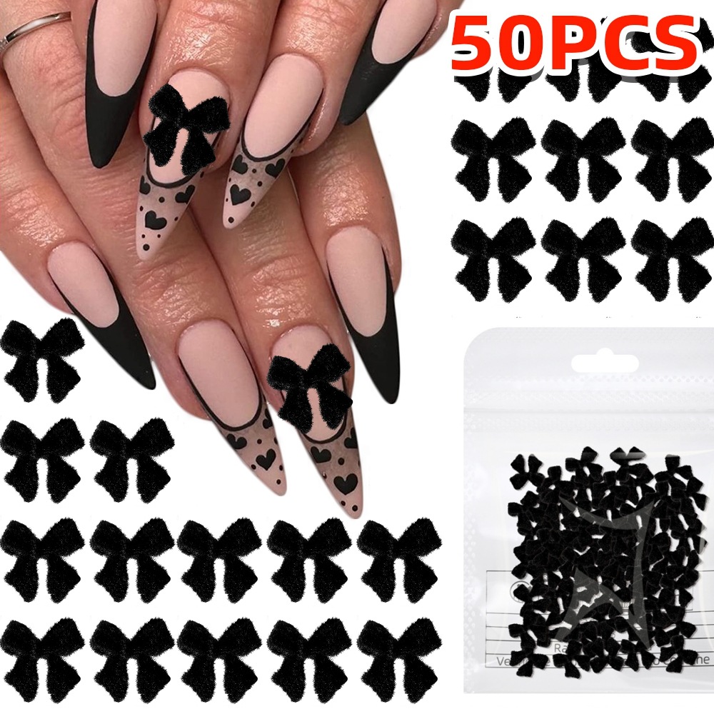 Cross-Border New Style Nail Art Velvet Bow Three-Dimensional Plush Black Butterfly Ribbon Nordic Nail Art Accessories