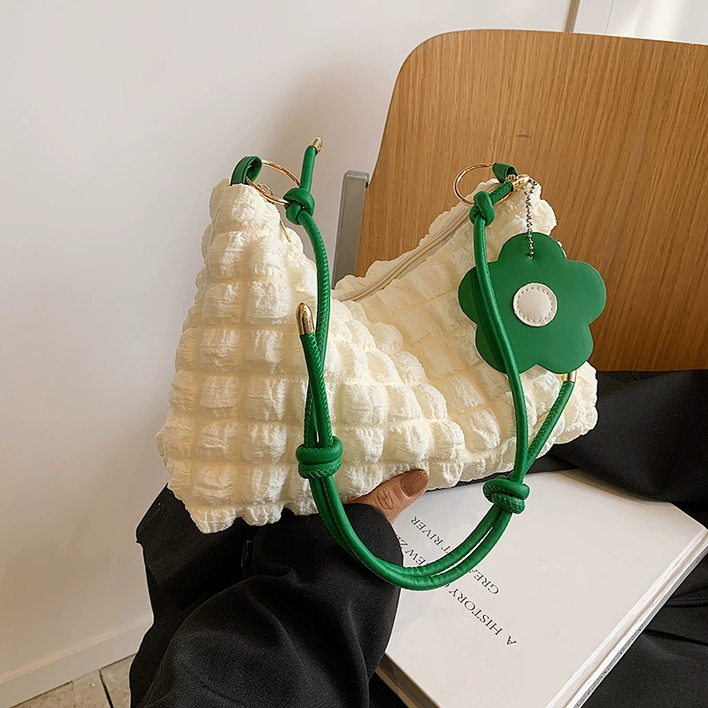Small Shoulder Bag, Korean Style, Quilted Textured Fabric, Adjustable Strap, Lightweight