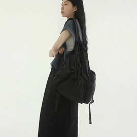 韩国爆款 rustled paper string back pack 抽绳双肩包男女同款