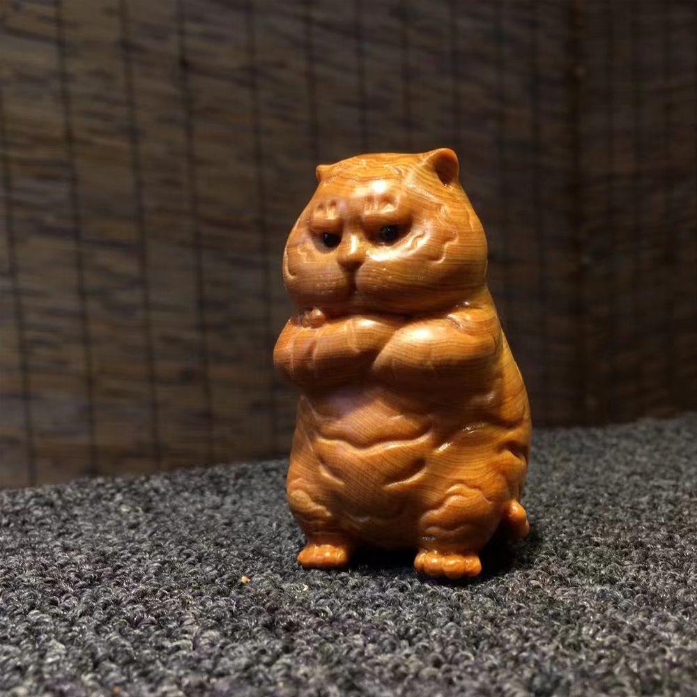 太行崖柏小萌虎擺件老虎虎頭木雕虎爺手把件掛件隨身把玩實木雕刻