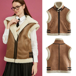 Cross-Border Women's Clothing Y2K European and American New Women's Clothing Fur Integrated Fleece Cotton Vest Vest Jacket Women's Tops