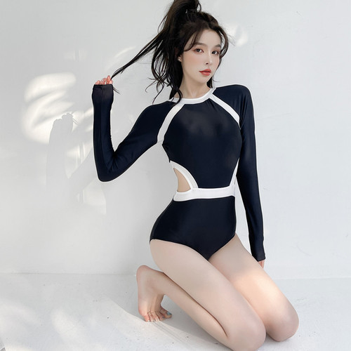 Bathing Suit Women  New Conservative Cover-Belly Slimming Long Sleeve One-Piece Sexy Hot Spring Swimming Costume for Women Wholesale