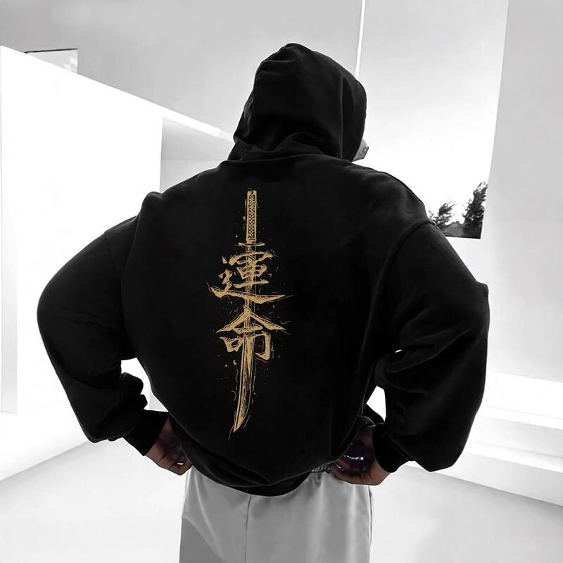 Cross-border AliExpress American streetwear-style hooded sweatshirt with a samurai sword print, men's hip-hop streetwear, wholesale
