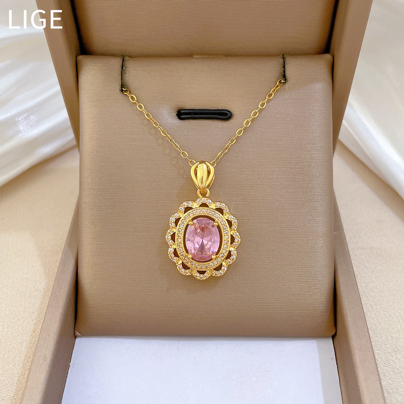 Full Diamond Egg Necklace Luxury Titanium Steel Collarbone Chain_voghion.com