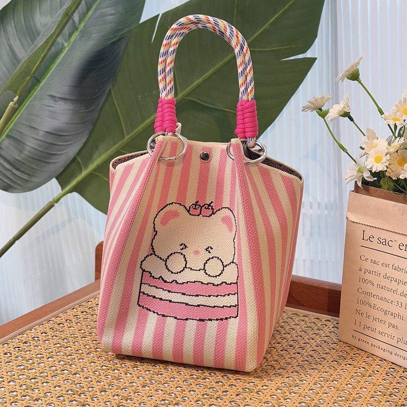 Bolsa de punto bolsas de dibujos animados para mujeres lindas bolsas de regalo de mano bolsas de bocadillos prácticas versátiles bolsas de cubo baratas gran capacidad
