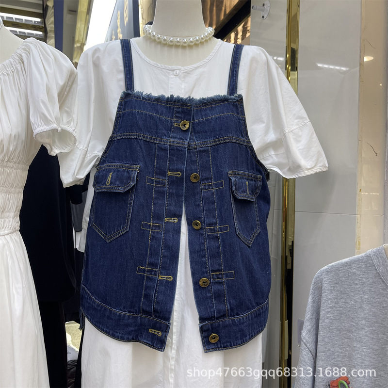 Washed Denim Blue Camisole Vest for Women Outer Wear 2025 Summer New Raw Edge Designer Fashion Outer Wear