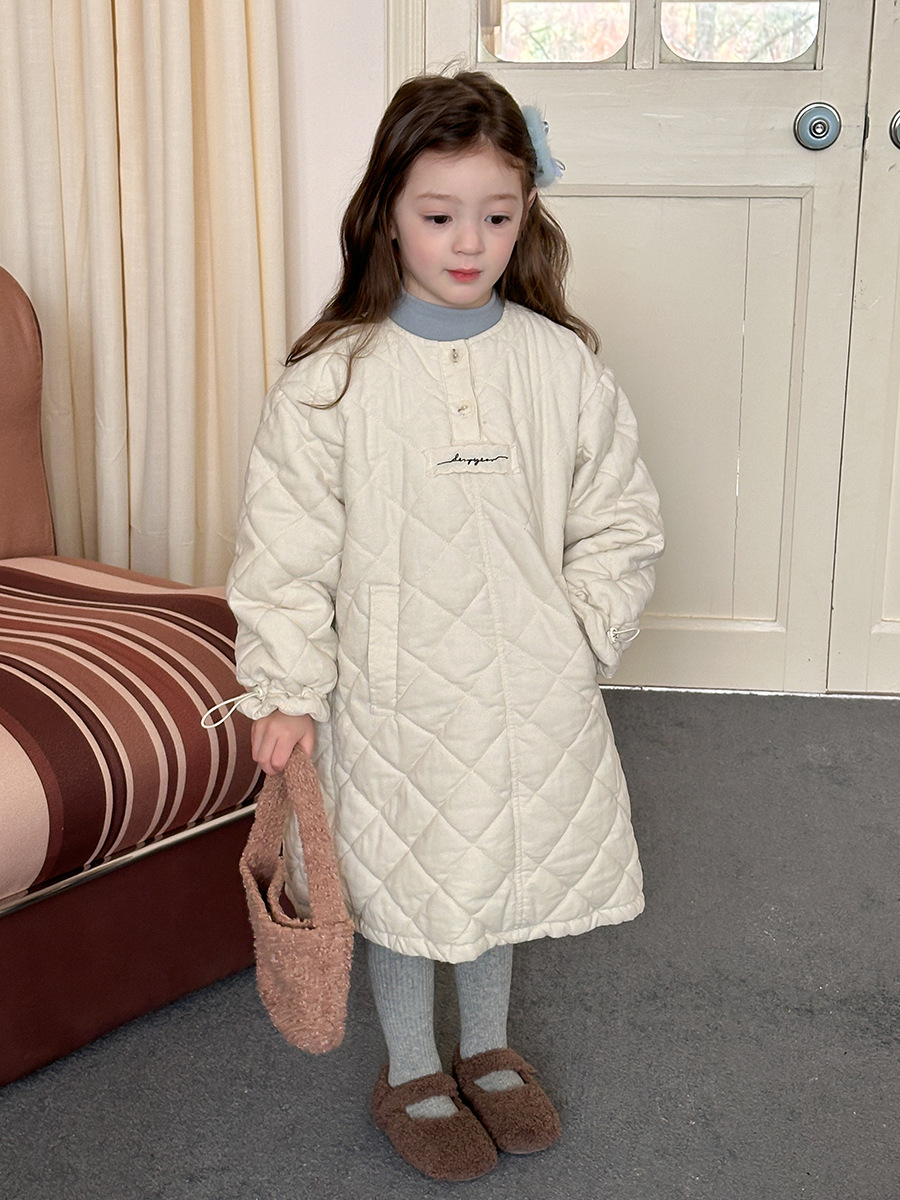 [quilted] children‘s thickened lace cuff dress girls‘ korean-style rhombic mid-length warm labeling skirt
