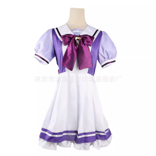 Horse Girl Cosplay Costume with White Makun in Sailor Uniform for Female Student of Tresen Academy, Anime Performance Outfit