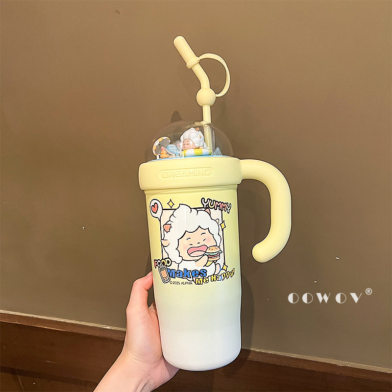 Taza termo de marca compartida Pleasant Goat 2025 nueva taza de hielo de alto valor para mujer linda taza de agua con pajita taza de gran capacidad