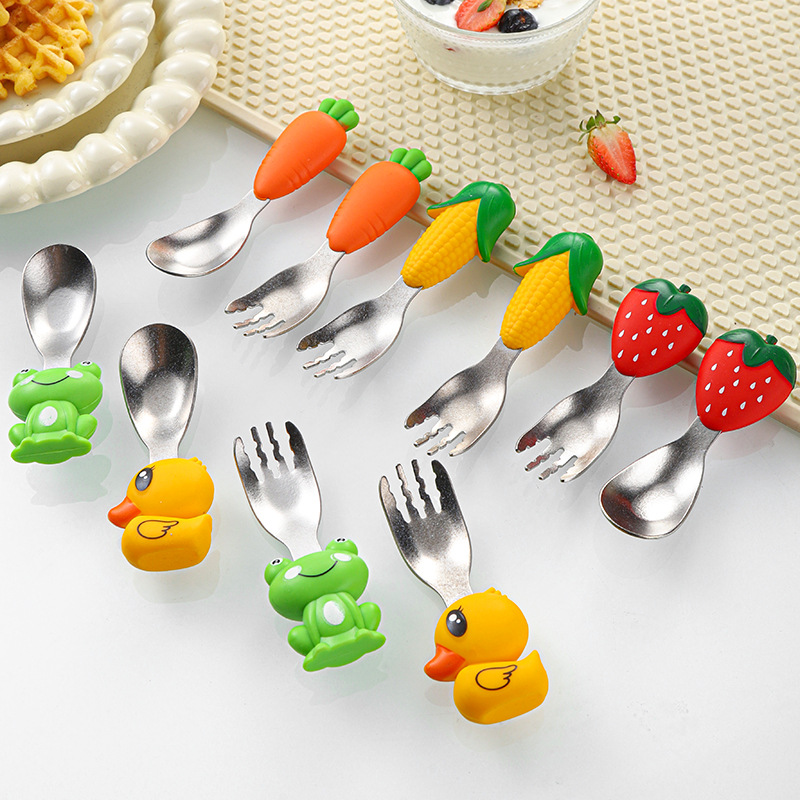 Baby Titanium Spoon Baby Learns to Eat Training Independent Eating Spoon Soft Handle Pure Titanium Food Supplement Spoon Kidsren's Fork Spoon