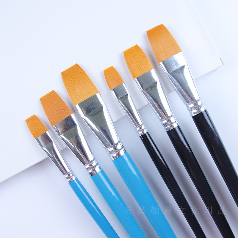 Cepillo de pintura acrílica de cabeza plana de nailon de madera, pincel de aceite especial para niños de acuarela, pincel de gouache de cabeza plana de dos colores