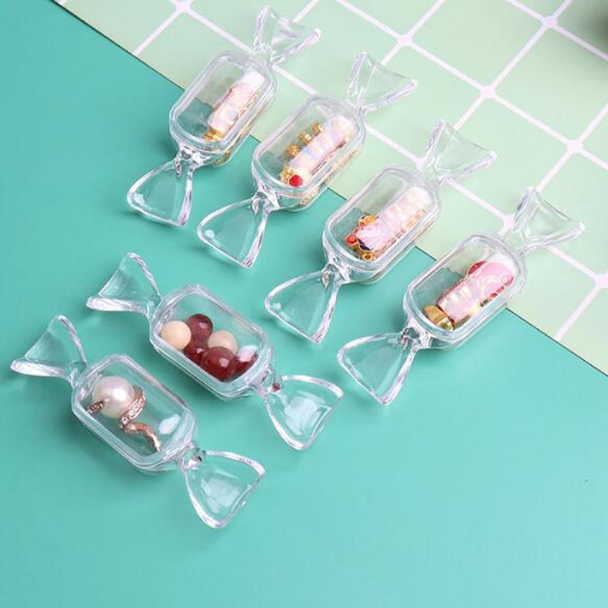 Caja de almacenamiento transparente en forma de caramelo mini anillo portátil pendientes caja de joyería caja de joyería pequeña