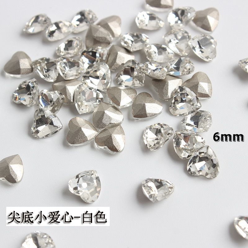 网红美甲爱心钻饰品超闪水晶玻璃尖底钻大小号幻彩桃心钻美甲饰品|undefined