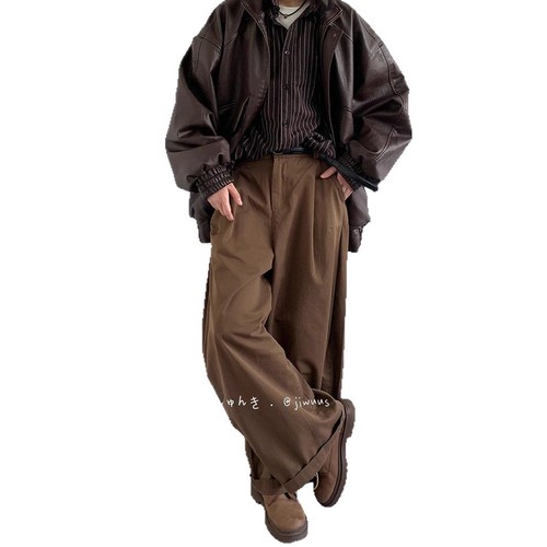 Japanese-style men's autumn and winter drape pants, retro high-waist slimming straight-leg wide-leg pants, loose casual long pants