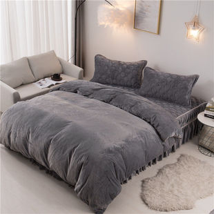Crystal Velvet Quilt Cover Pure Color Flannel Coral Velvet Thin Flannel Winter Plush Anti-Static Milk Velvet Quilt Cover